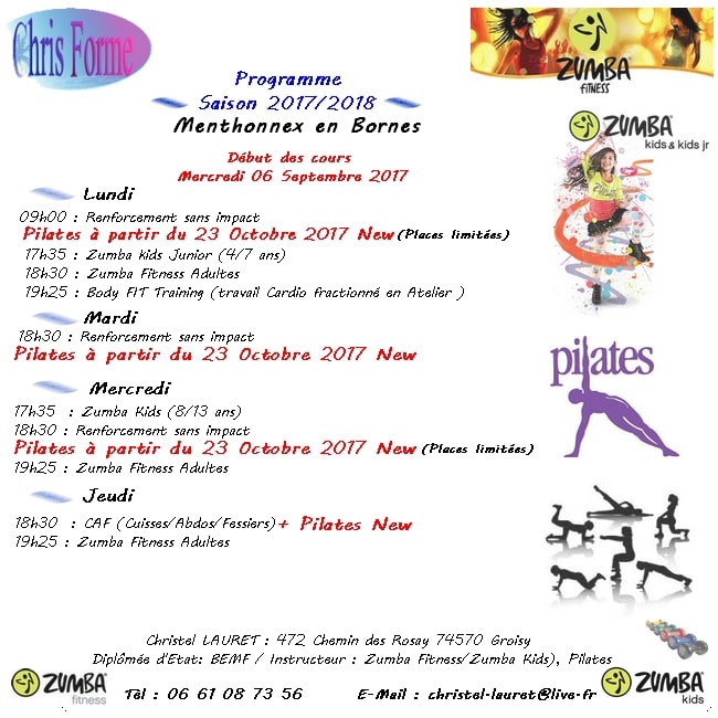 Programme Gym et Zumba Fitness pour la saison 2017/2018