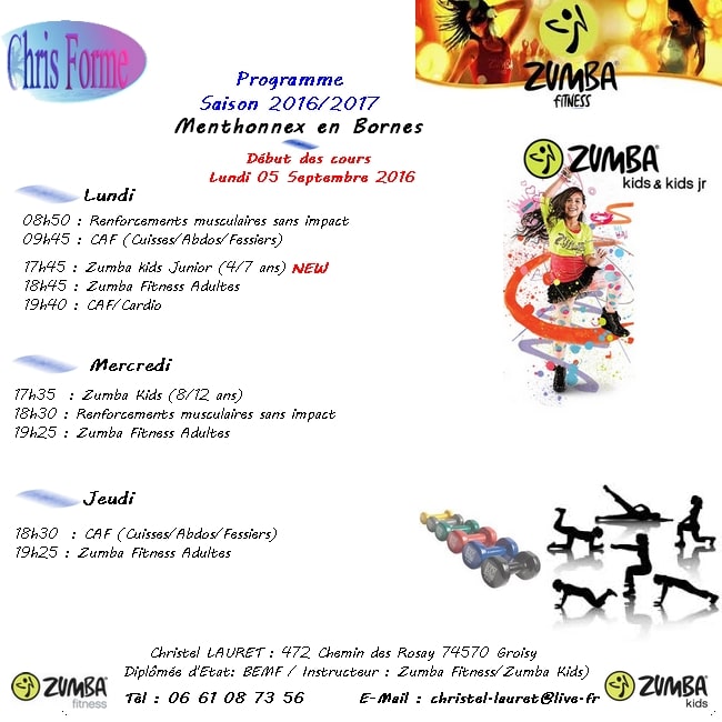 Programme Gym et Zumba Fitness pour la saison 2016/2017