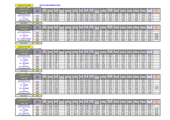 Horaires du Rallye des Bornes 2016