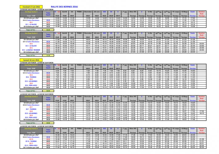 Horaires du Rallye des Bornes 2016