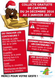 Collecte gratuite de cartons du 24 décembre 2016 au 3 janvier 2017.