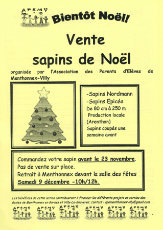 Affiche de la vente de sapins de noël 2017 de l'APEMV