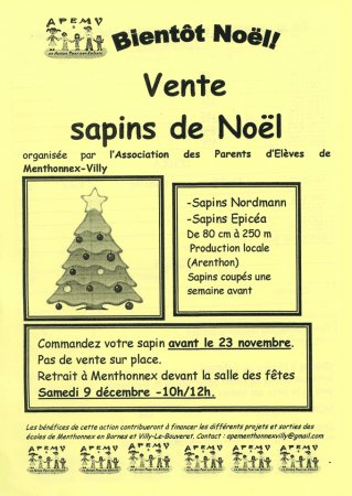Affiche de la vente de sapins de noël 2017 de l'APEMV