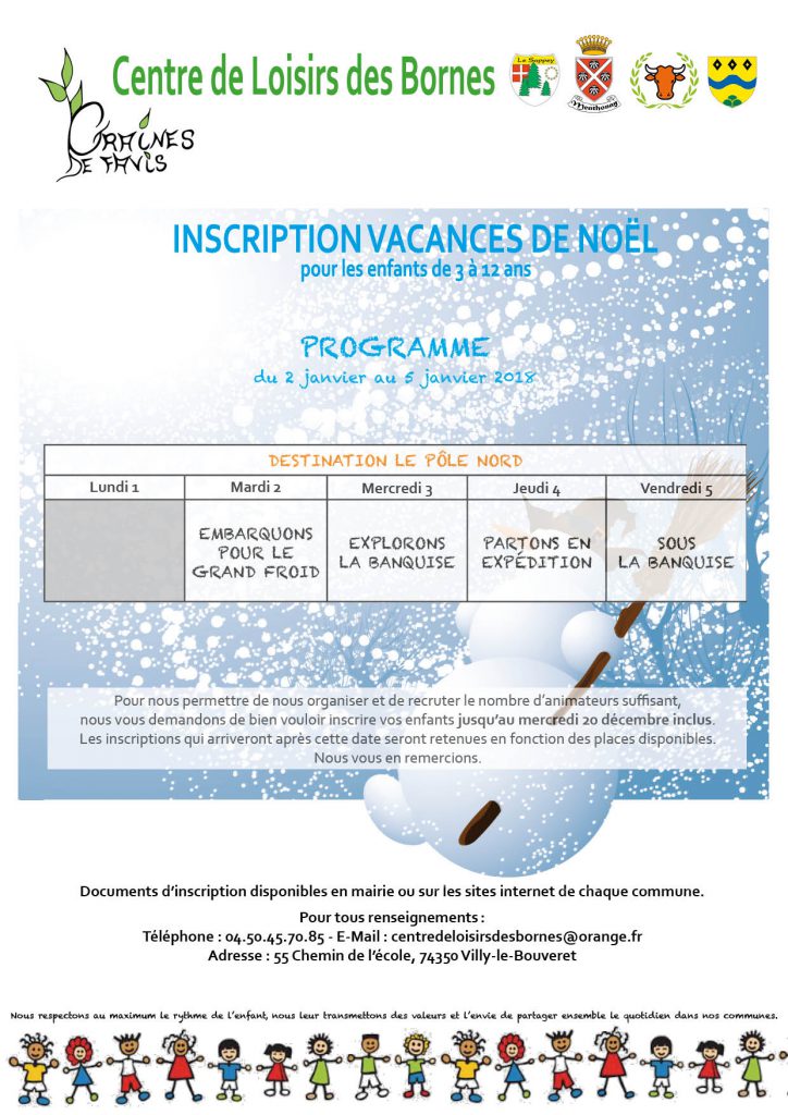 Centre de Loisirs des Bornes - Programme pour la première semaine de janvier 2018