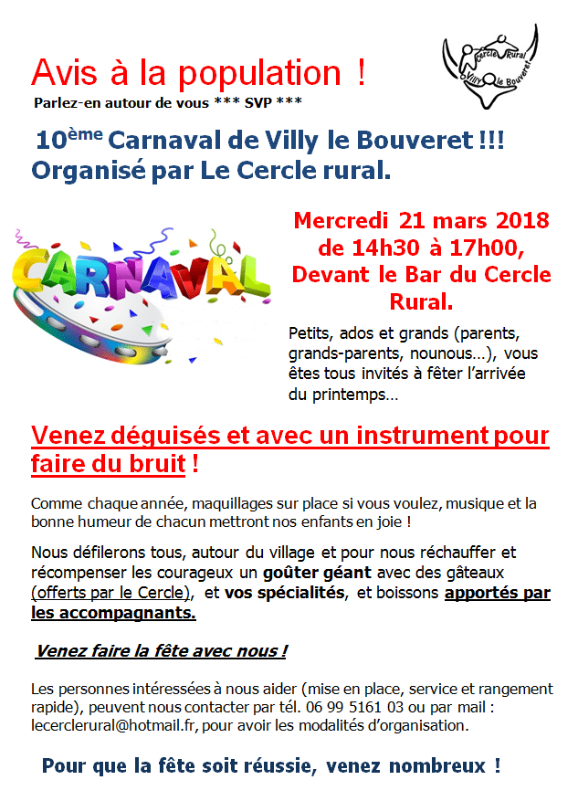 10ème carnaval de Villy-le-Bouveret le 21 mars 2018