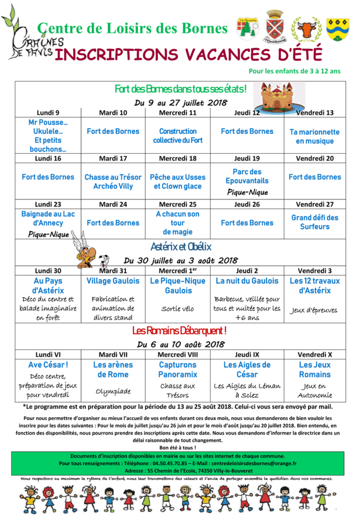 Centre de Loisirs des Bornes - Programme été 2018