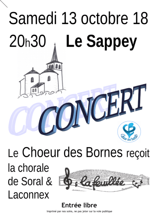 Affiche du concert du Choeur des Bornes à l'église du Sappey le 13 octobre 2018