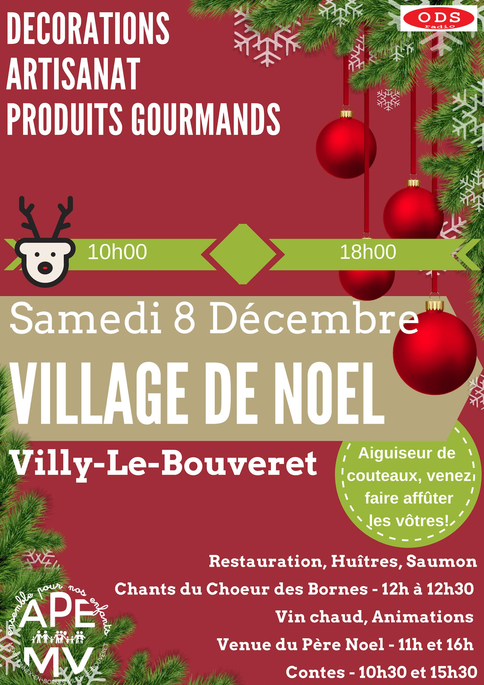Affiche du marché de noël de l'APEMV à Villy-le-Bouveret le 8 décembre 2018