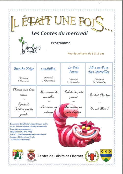 Programme des mercredis du Centre de loisirs des Bornes pour le mois de novembre.