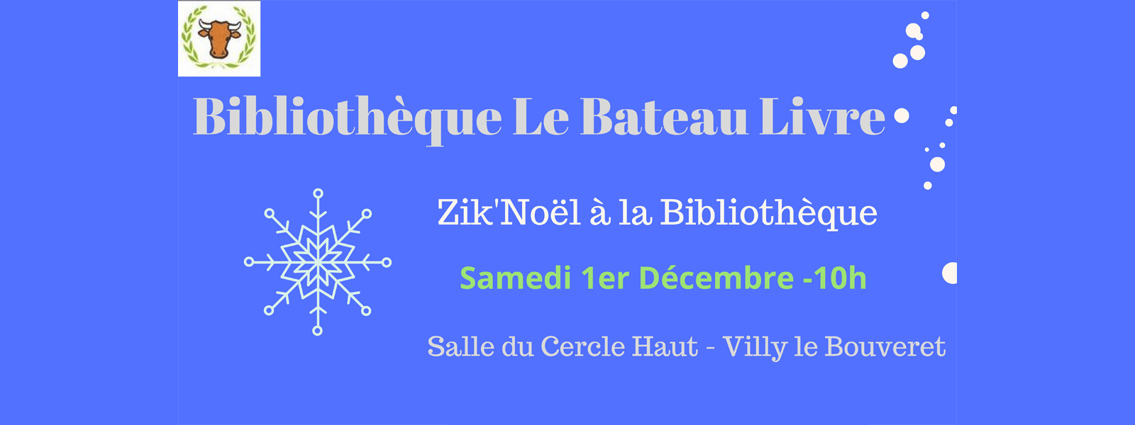 Zik'Noël à la Bibliothèque de Villy-le-Bouveret le samedi 1er décembre 2018 à 10h.