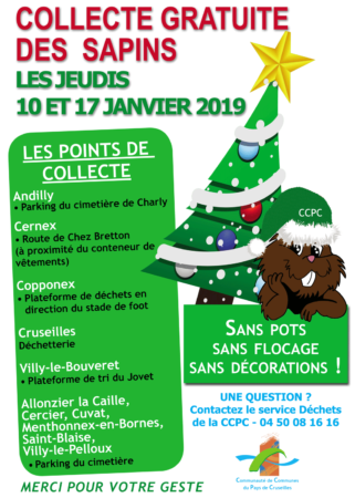 Collecte de sapins de noël les jeudis 10 et 17 janvier 2019.