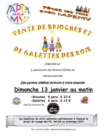 Vente de brioches et galettes des rois par l'APEMV le 13 janvier 20198