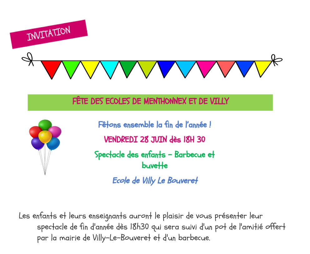 Fête des écoles le vendredi 28 juin 2019
