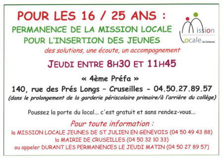 Permanence de la Mission locale jeunes à Cruseilles