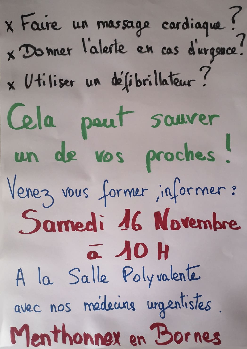 Formation aux premiers gestes d’urgence le 16 novembre 2019