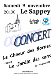 Concert du Chœur des Bornes le samedi 9 novembre 2019 en l’église du Sappey à 20h30