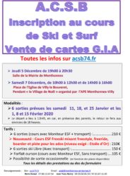 Infos pour les inscriptions au ski-surf avec l'ACSB 2020