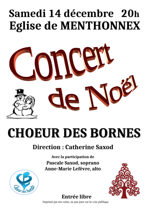 Concert du Chœur des Bornes le samedi 14 décembre 2019 en l’église de Menthonnex-en-Bornes à 20h