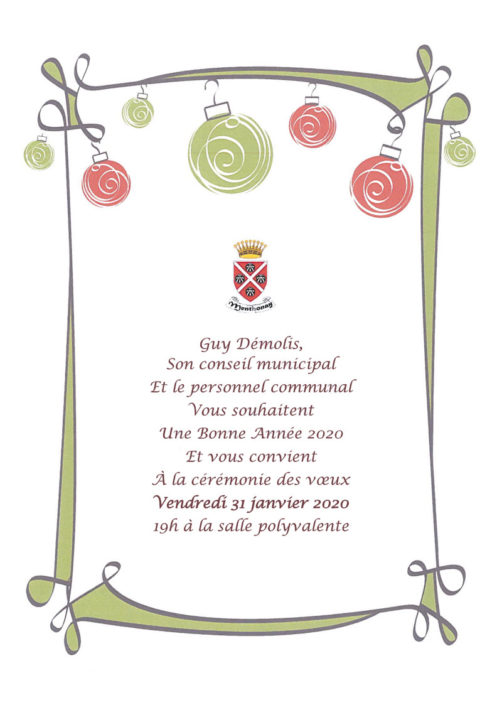 Invitation à la cérémonie des voeux 2020 le vendredi 31 janvier  à 19 h à la salle polyvalente
