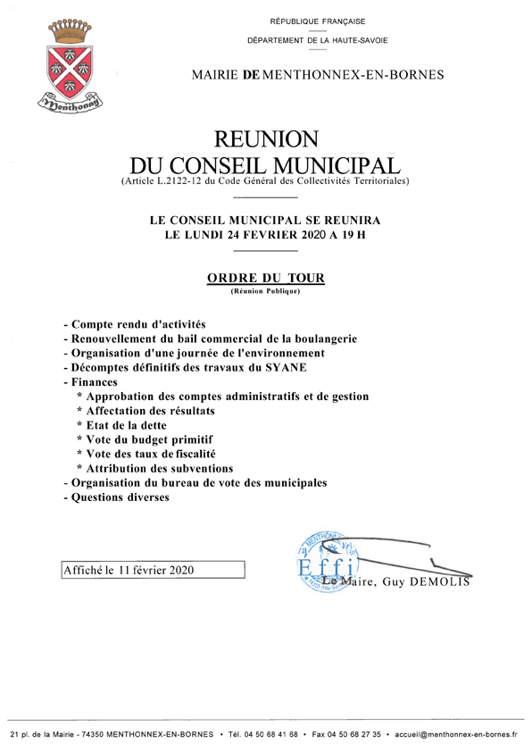 Ordre du jour du conseil municipal du 24 février 2020 à télécharger (format PDF, 41 Ko)