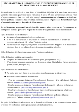 Formulaire de déclaration pour l'organisation d'une manifestation de plus de dix personnes sur la voie publique.