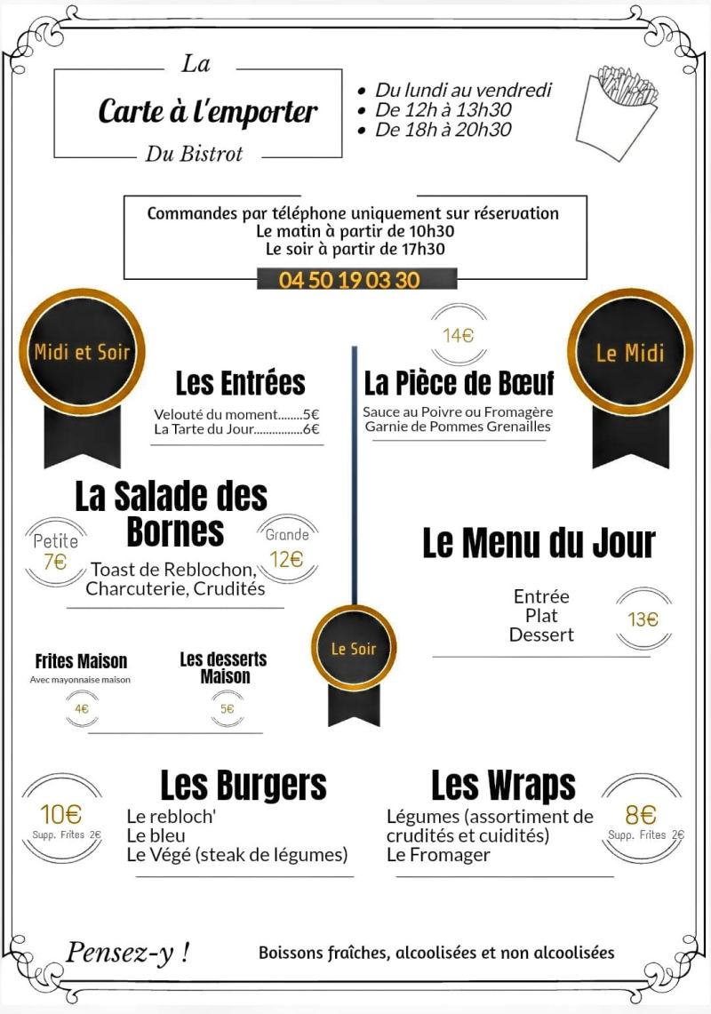 Carte à emporté du Bistrot des Bornes
