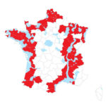 Carte des zones concernées par les mesures de prévention (ZRP en bleu, départements en rouge).