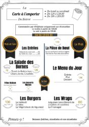 Carte à emporté du Bistrot des Bornes