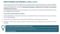 Fibre optique : 230 logements éligibles à compter du 21 mars 2021 sur la commune de Menthonnex-en-Bornes