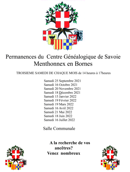 Permanences du Centre Généalogique de Savoie en 2021-2022