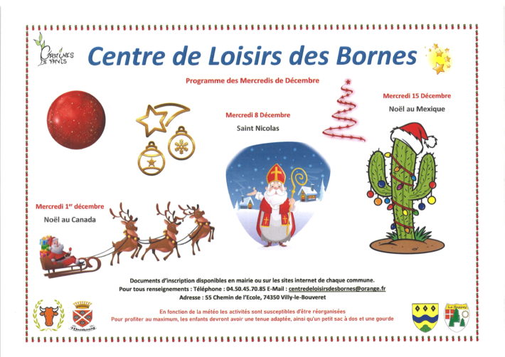Centre de Loisirs des Bornes : programme des mercredis de décembre 2021