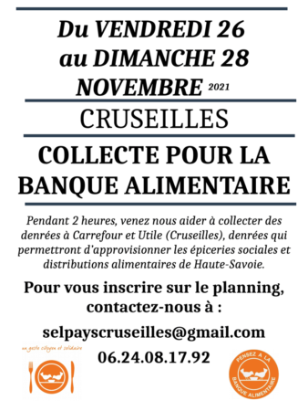 Collecte de la banquw Alimentaire du 26 au 28 novembre 2021