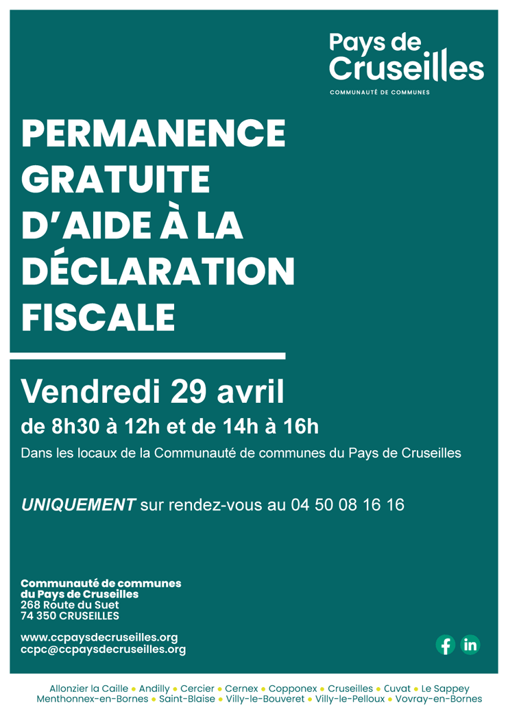 Permanence fiscale le 29 avril 2022 à la CCPC