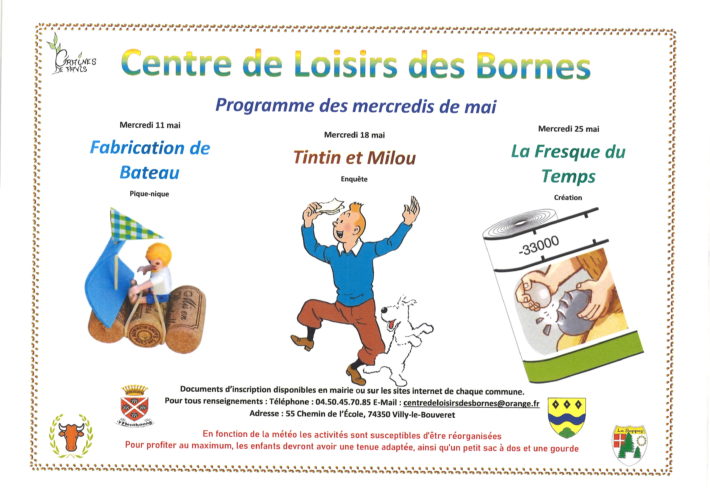 Centre de Loisirs des Bornes : programme des mercredis de mai 2022