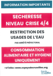 Restrictions des usages de l'eau NIVEAU CRISE