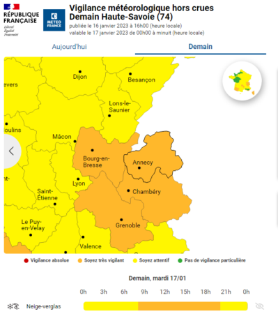 Vigilance orange neige-verglas les 16 et 17 janvier 2023