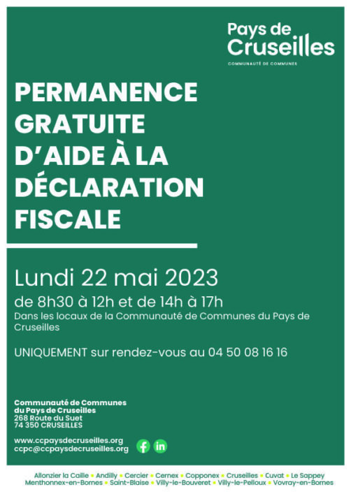Permanence gratuite d'aide à la déclaration fiscale le 22 mai 2023 à la CCPC.