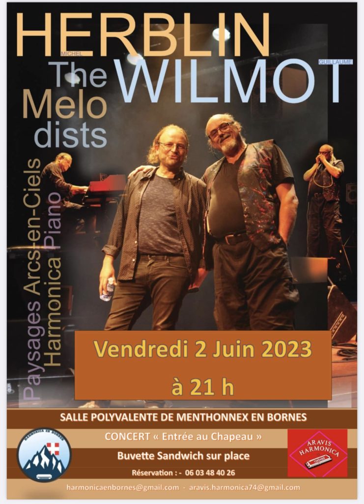 Michel Herblin Harmonica et Guillaume Wilmot en concert le vendredi 2 juin 2023 à 21h à la salle polyvalente de Menthonnex-en-Bornes