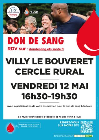 Don du sang à Villy-le-Bouveret le 12 mai 2023 de 16h30 à 19h30