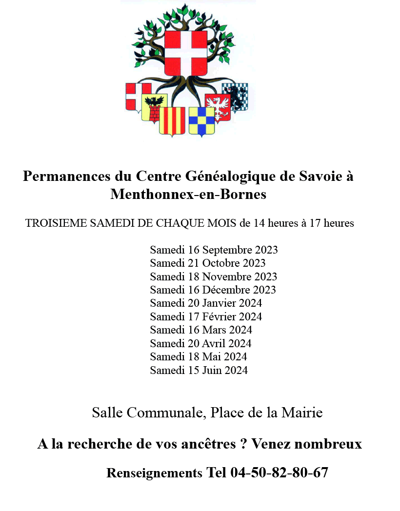 Permanences du Centre Généalogique de Savoie 2023/2024.
