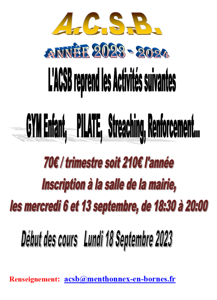 Inscriptions aux activités 2023-2024 de l'ACSB