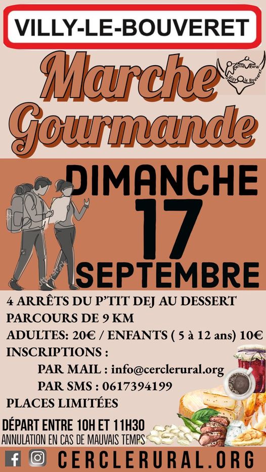 Marche gourmande à Villy-le-Bouveret le 17 septembre 2023
