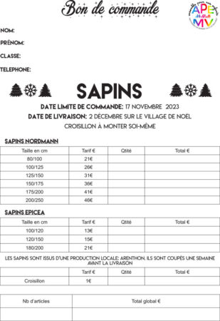 Bon de commande de sapins de noël au profit de l'APEMV (format PDF, 321 Ko).