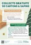 Collecte de cartons du 26 décembre 2023 au 5 janvier 2024 et collecte de sapins du 8 janvier au 2 février 2024 sur le parking du cimetière.