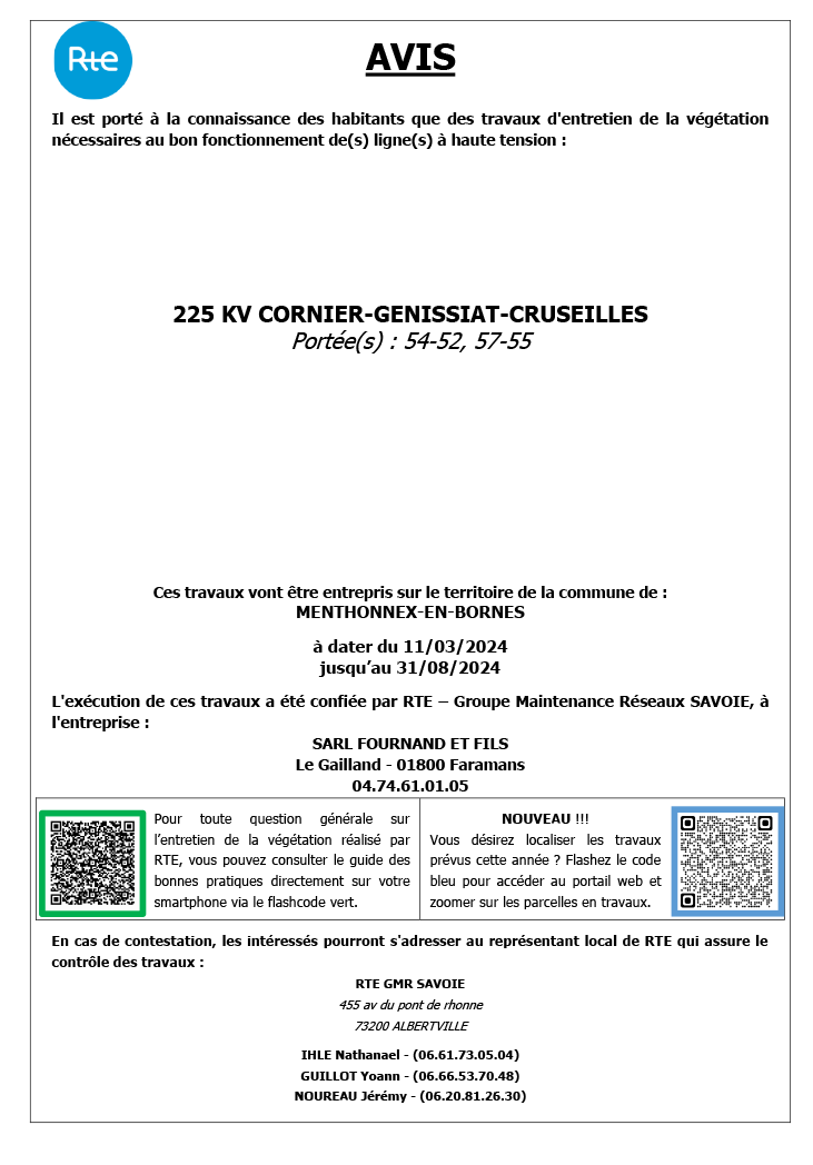 Travaux d'entretien de la végétation nécessaires au bon fonctionnement des lignes à haute tension du 11/03/2024 jusqu’au 31/08/2024.