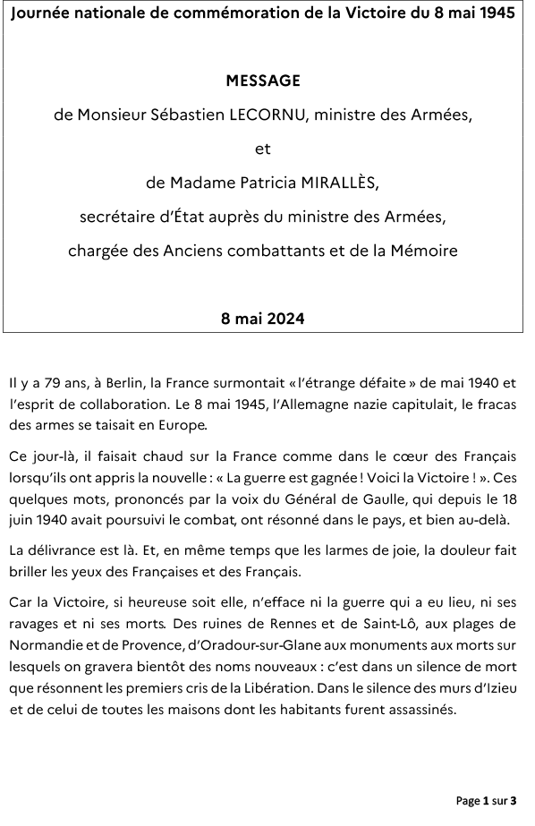 Message gouvernemental du 8 mai 2024