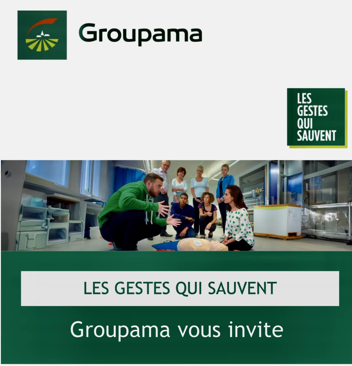 Sensibilisation aux gestes qui sauvent le samedi 21 septembre 2024 de 9h00 à 11h00 organisée par Groupama.