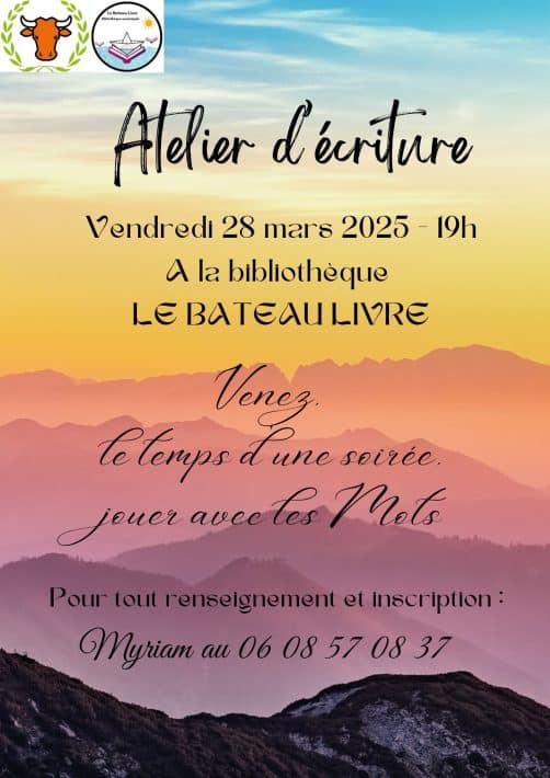 Atelier d'écriture le 28 mars à 19 h à la bibliothèque de Villy-le-Bouveret