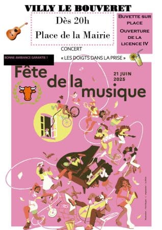 Affiche de la Fête de la Musique à Villy-le-Bouveret le 21 juin dès 20h