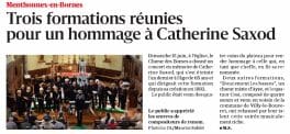 Trois formations réunies pour un hommage à Catherine Saxod dans le Dauphiné Libéré du 18 juin 2025